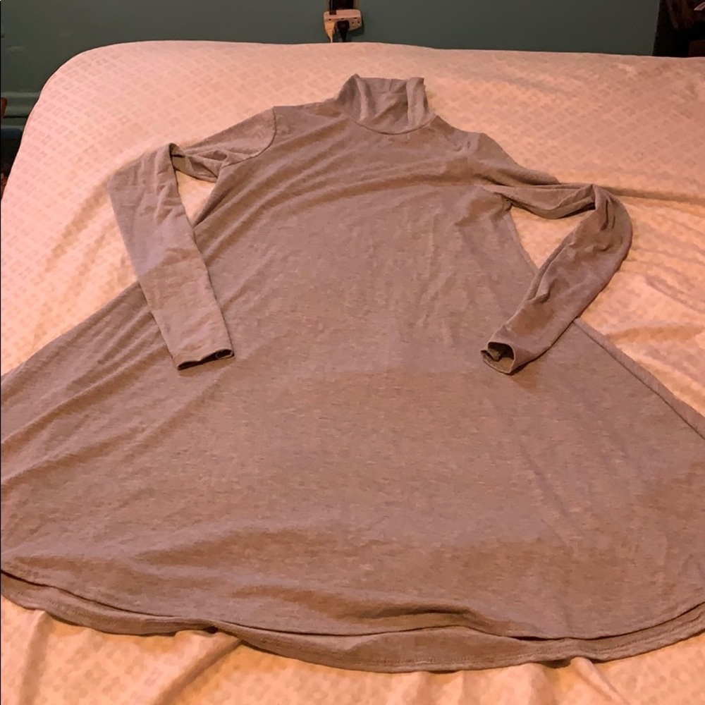 Grey long sleeve turtleneck skater dress